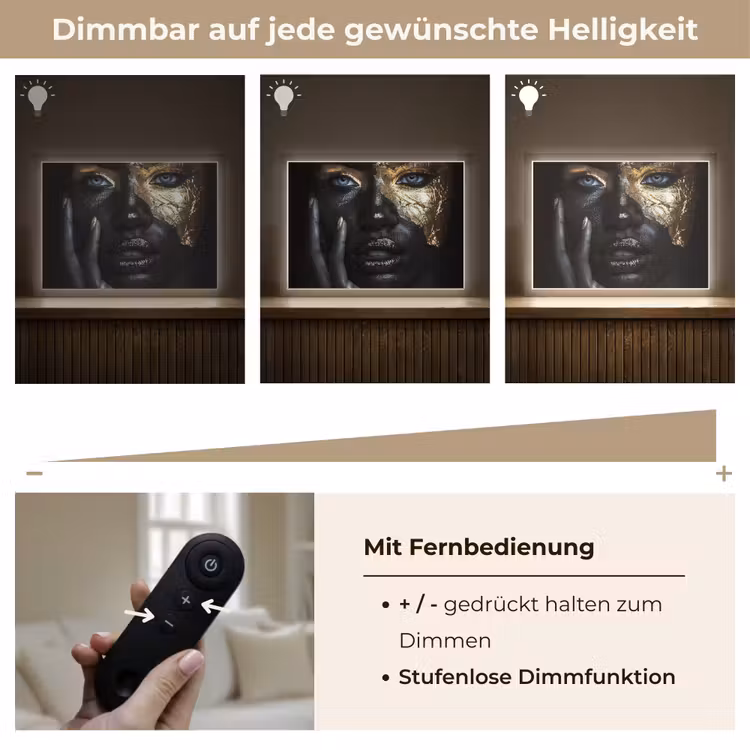 Vrouw - Goud - Portret - Modern - Zwart - Abstract Light Box met batterij (Wandlamp) middel -USP_dimbaarDE