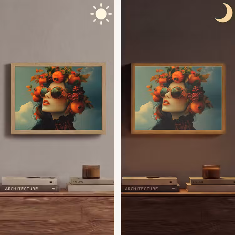 Vrouw - Granaatappel - Herfst - Zonnebril Light Box met batterij (Wandlamp) middel -sfeer3