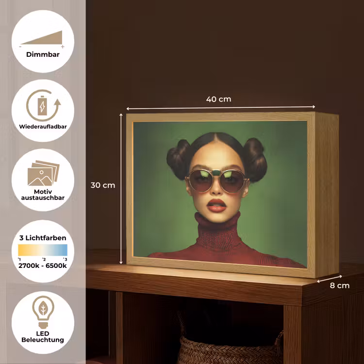 Vrouw - Groen - Bril - Aesthetic - Modern Light Box met batterij (Wandlamp) middel -USP_websiteoverzichtDE