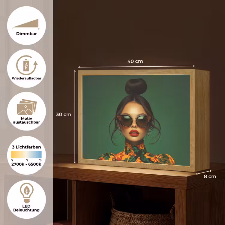 Vrouw - Groen - Modern - Bril - Abstract Light Box met batterij (Wandlamp) middel -USP_websiteoverzichtDE