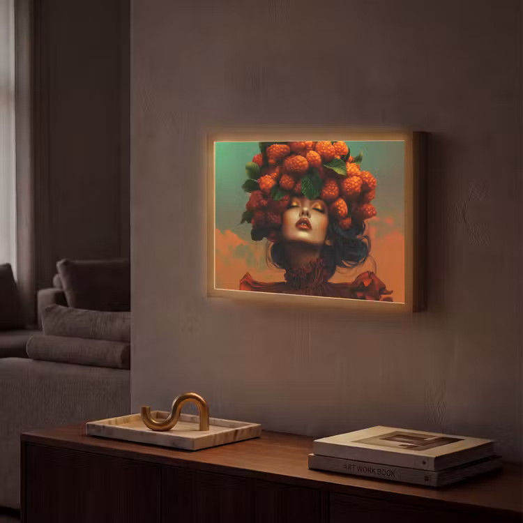 Vrouw - Frambozen - Bladeren Light Box met batterij (Wandlamp) middel -sfeer1