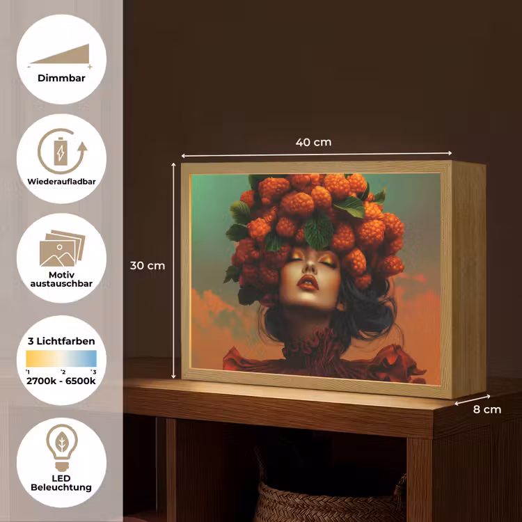 Vrouw - Frambozen - Bladeren Light Box met batterij (Wandlamp) middel -USP_websiteoverzichtDE