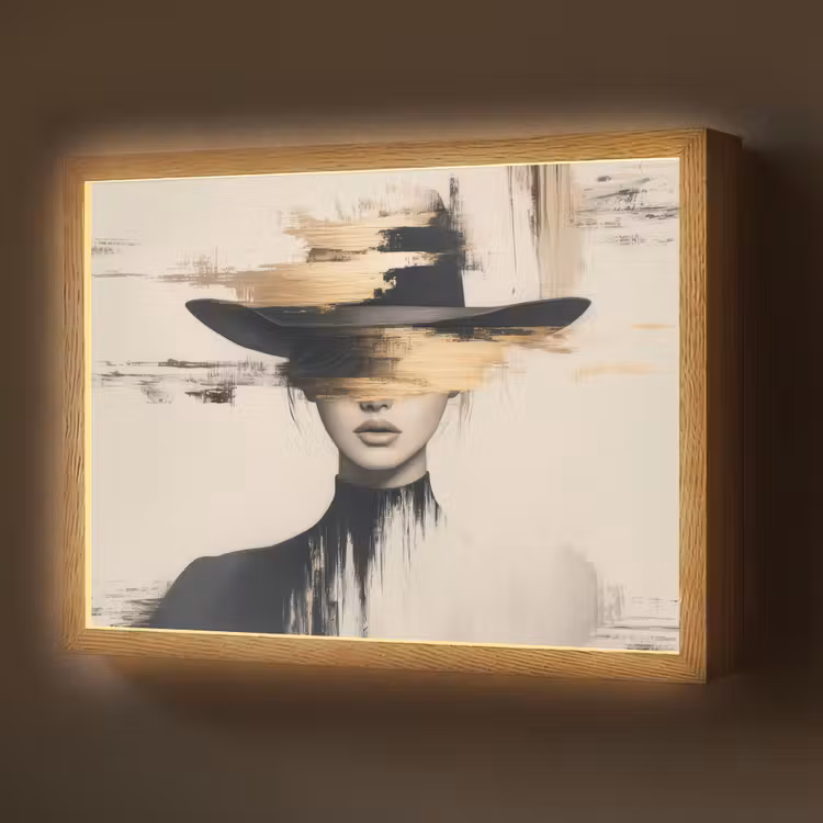 Vrouw - Hoed - Verf Light Box met batterij (Wandlamp) middel -z3d_website