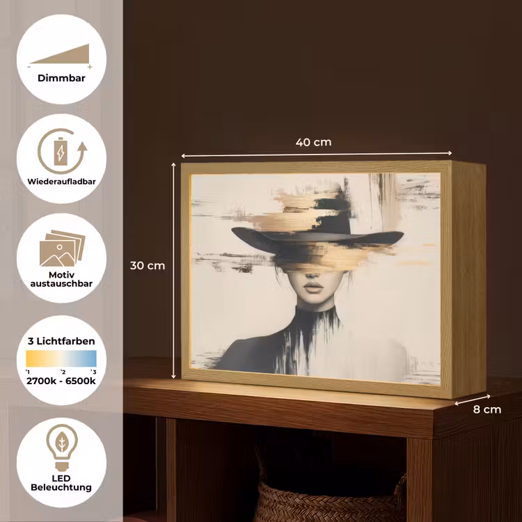 Vrouw - Hoed - Verf Light Box met batterij (Wandlamp) middel -USP_websiteoverzichtDE