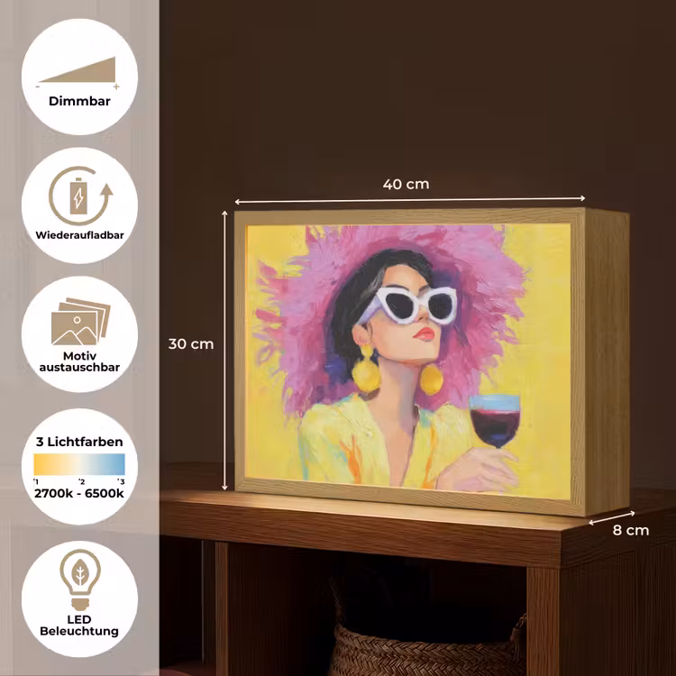 Vrouw - Hoed - Paars - Wijn Light Box met batterij (Wandlamp) middel -USP_websiteoverzichtDE