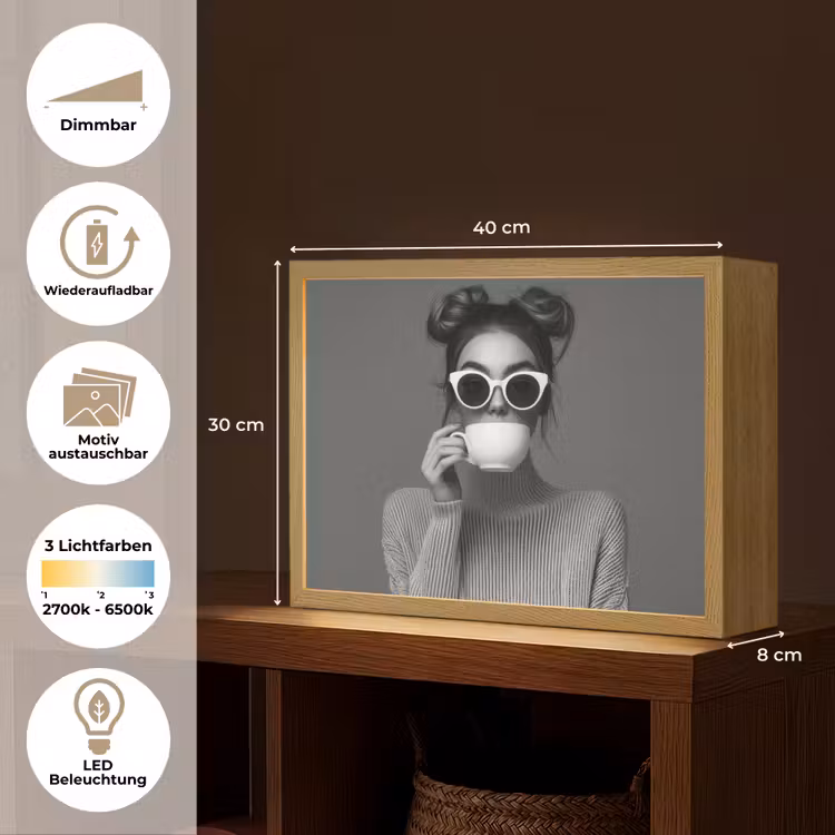 Vrouw - Koffie - Zwart - Wit Light Box met batterij (Wandlamp) middel -USP_websiteoverzichtDE
