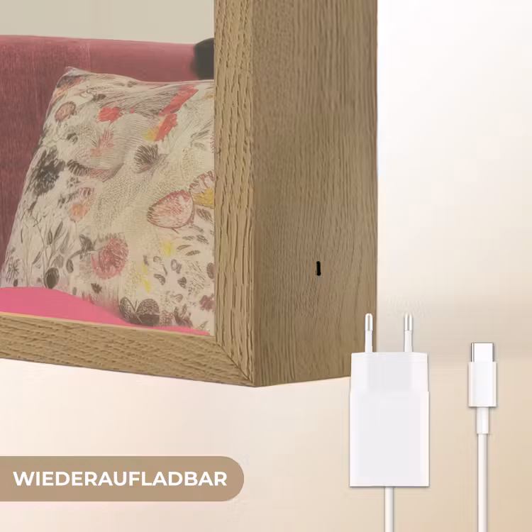 Vrouw - Kat - Bloemen - Kopje - Retro Light Box met batterij (Wandlamp) middel -USP_websiteoplaadbaarDE