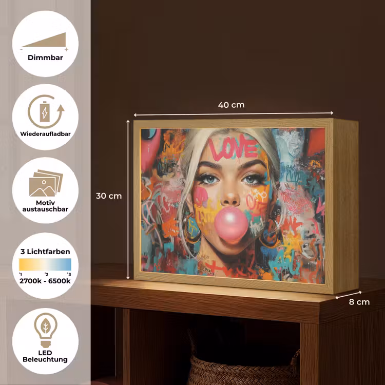Vrouw - Kauwgom - Graffiti - Love Light Box met batterij (Wandlamp) middel -USP_websiteoverzichtDE