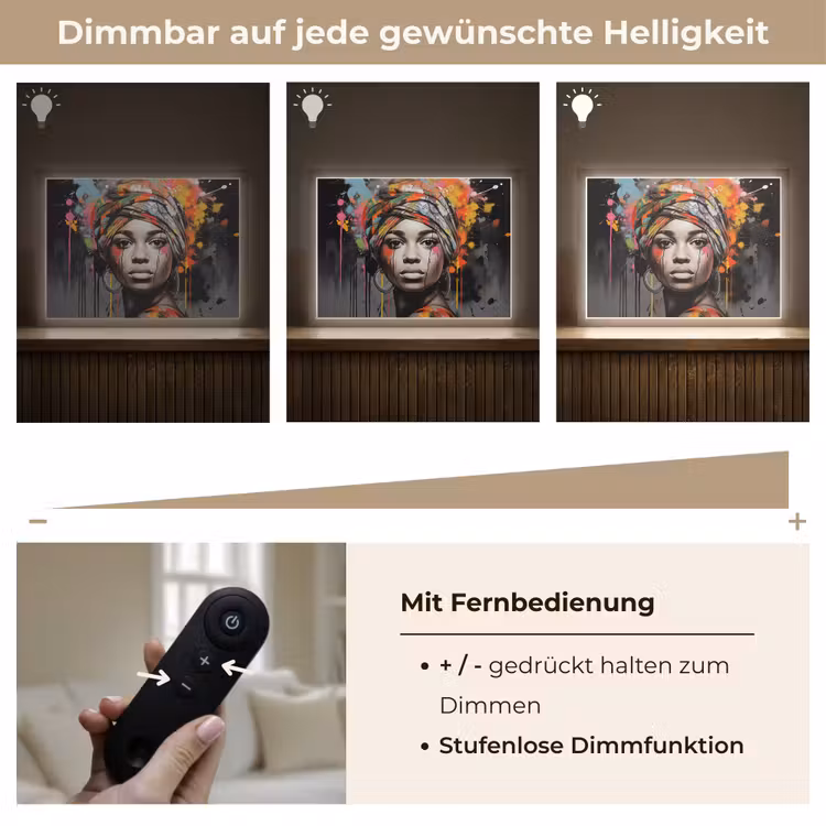 Vrouw - Hoofddoek - Graffiti - Zwart Light Box met batterij (Wandlamp) middel -USP_dimbaarDE