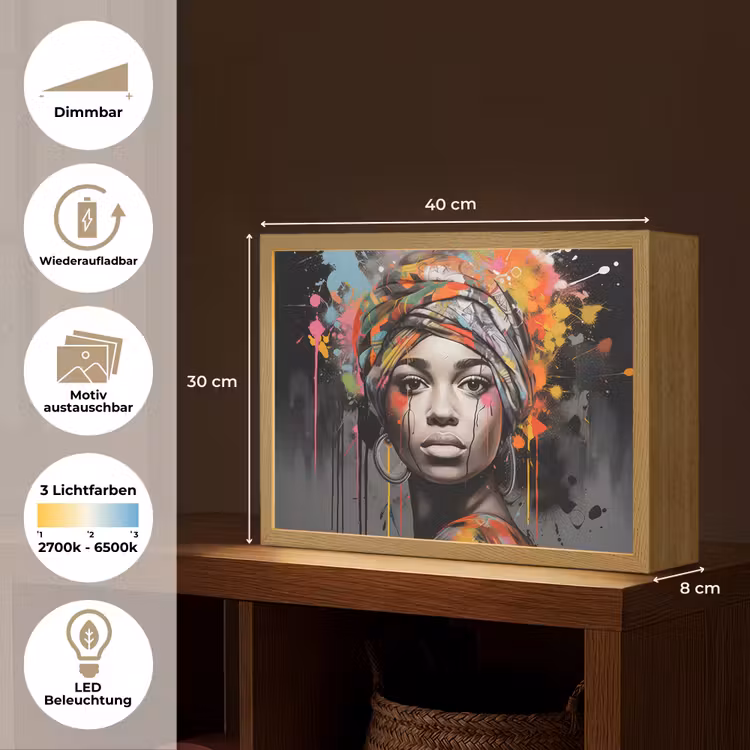 Vrouw - Hoofddoek - Graffiti - Zwart Light Box met batterij (Wandlamp) middel -USP_websiteoverzichtDE