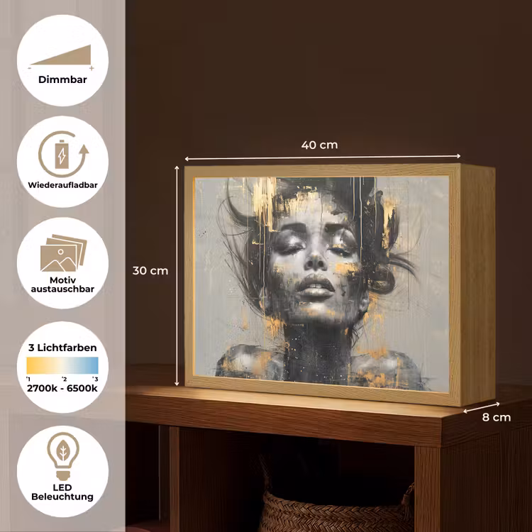 Vrouw - Kunst - Goud - Abstract - Glamour Light Box met batterij (Wandlamp) middel -USP_websiteoverzichtDE