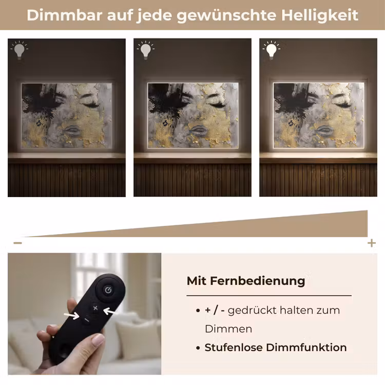 Vrouw - Kunst - Goud - Zwart Light Box met batterij (Wandlamp) middel -USP_dimbaarDE