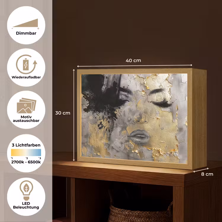 Vrouw - Kunst - Goud - Zwart Light Box met batterij (Wandlamp) middel -USP_websiteoverzichtDE