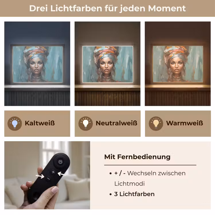 Vrouw - Kunst - Sieraden - Portret Light Box met batterij (Wandlamp) middel -USP_lichtkleurDE