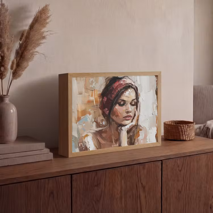 Vrouw - Verflook - Portret - Modern Light Box met batterij (Wandlamp) middel -sfeer2