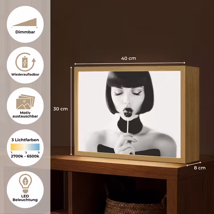 Vrouw - Lolly - Zwart - Wit Light Box met batterij (Wandlamp) middel -USP_websiteoverzichtDE