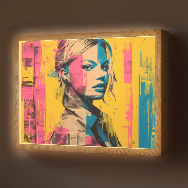 Vrouw - Verfstrepen - Gekleurd Light Box met batterij (Wandlamp) middel -z3d_website