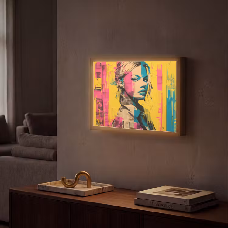 Vrouw - Verfstrepen - Gekleurd Light Box met batterij (Wandlamp) middel -sfeer1