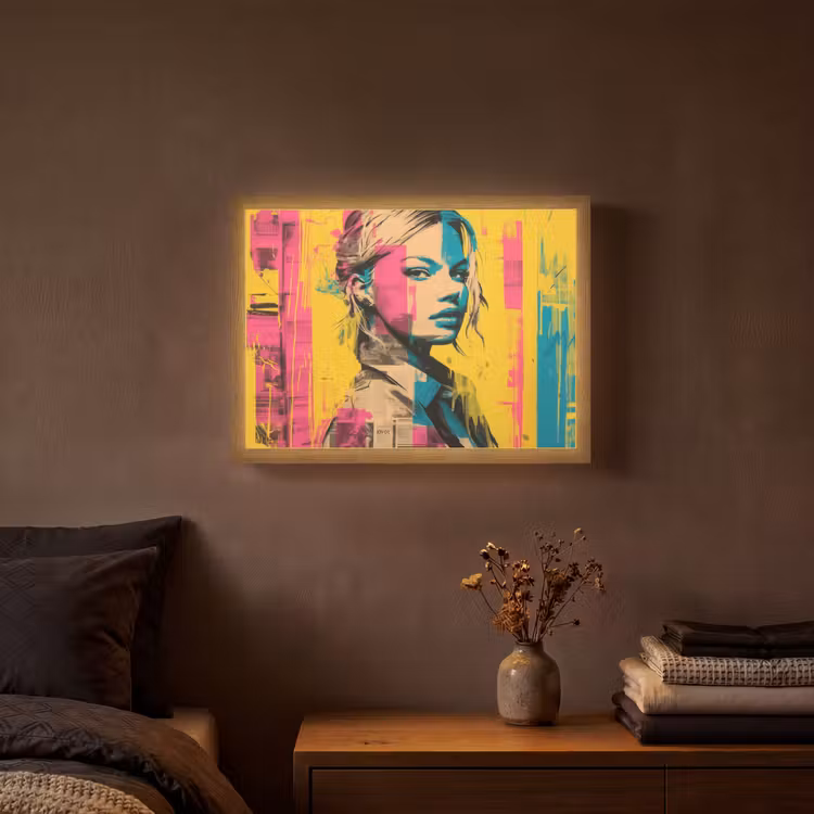 Vrouw - Verfstrepen - Gekleurd Light Box met batterij (Wandlamp) middel -sfeer4