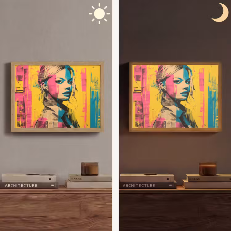 Vrouw - Verfstrepen - Gekleurd Light Box met batterij (Wandlamp) middel -sfeer3