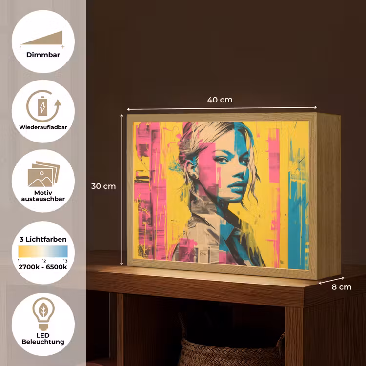 Vrouw - Verfstrepen - Gekleurd Light Box met batterij (Wandlamp) middel -USP_websiteoverzichtDE