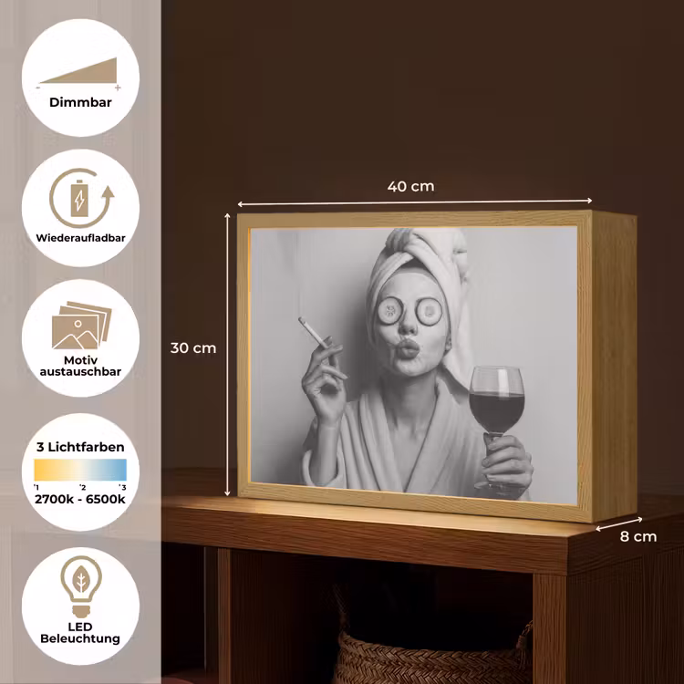 Vrouw - Masker - Wijn - Sigaret Light Box met batterij (Wandlamp) middel -USP_websiteoverzichtDE