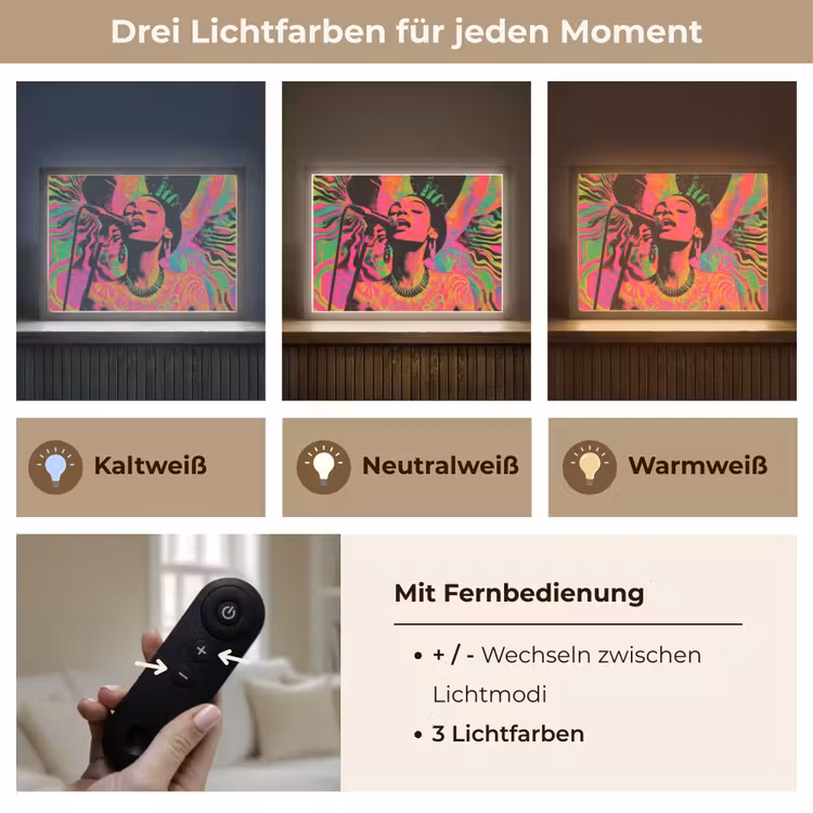 Vrouw - Microfoon - Neon Light Box met batterij (Wandlamp) middel -USP_lichtkleurDE