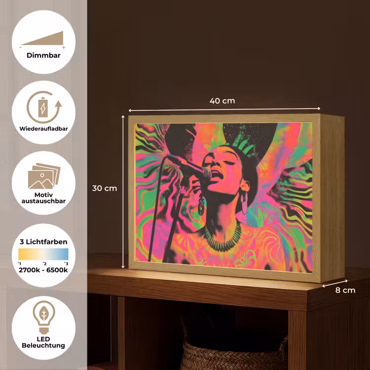 Vrouw - Microfoon - Neon Light Box met batterij (Wandlamp) middel -USP_websiteoverzichtDE
