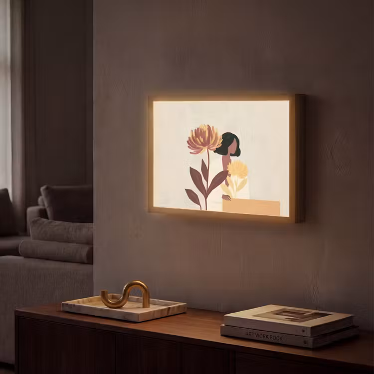Vrouw - Minimalistisch - Bloem Light Box met batterij (Wandlamp) middel -sfeer1