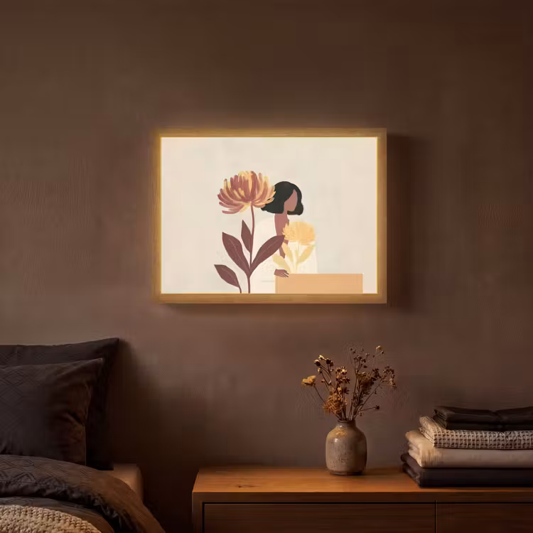 Vrouw - Minimalistisch - Bloem Light Box met batterij (Wandlamp) middel -sfeer4