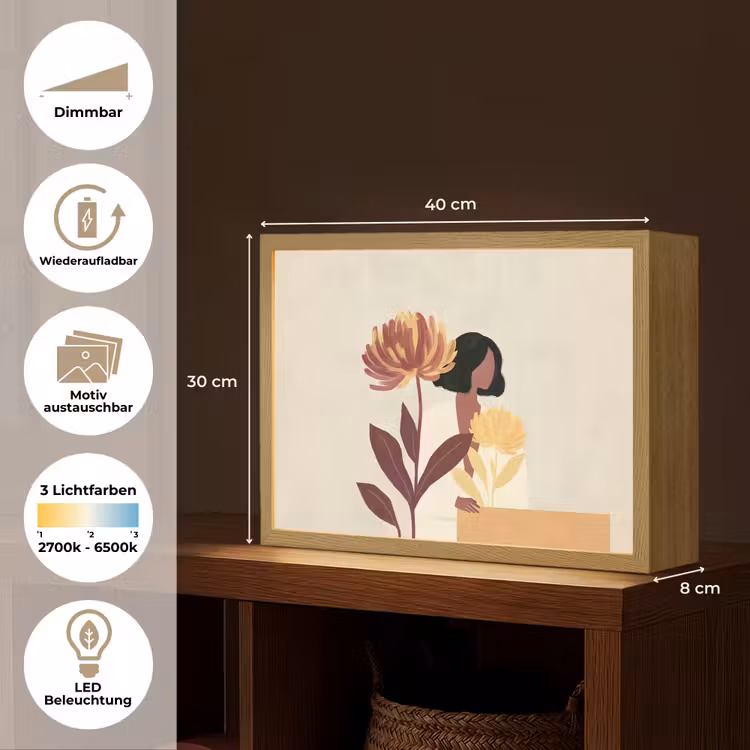Vrouw - Minimalistisch - Bloem Light Box met batterij (Wandlamp) middel -USP_websiteoverzichtDE