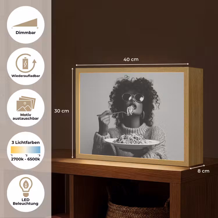 Vrouw - Pasta - Zwart - Wit Light Box met batterij (Wandlamp) middel -USP_websiteoverzichtDE