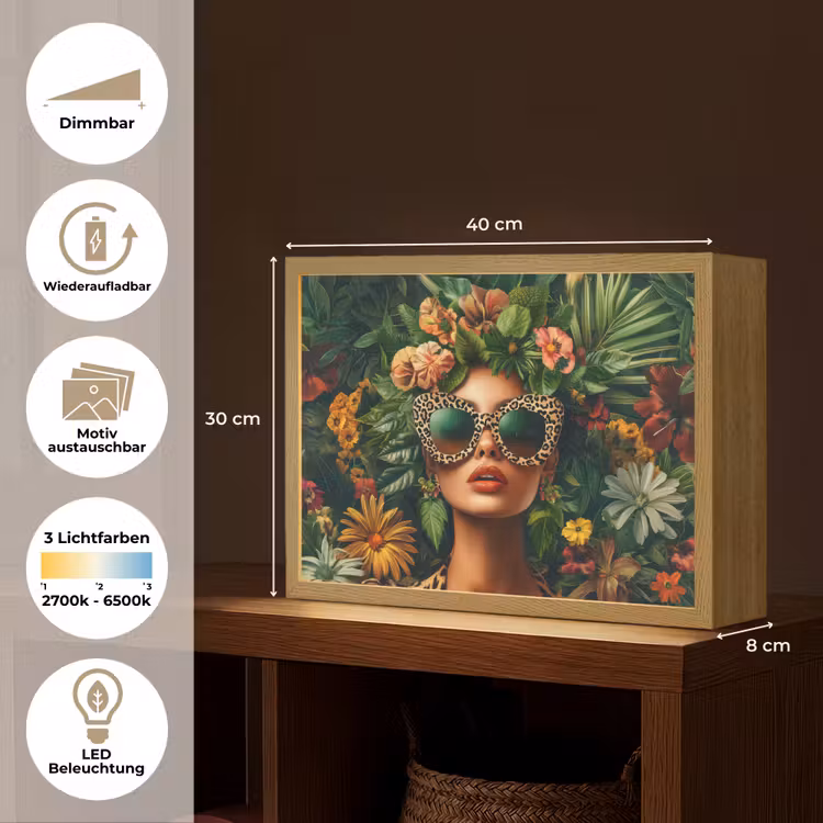 Vrouw - Panterprint - Jungle - Natuur - Luxe Light Box met batterij (Wandlamp) middel -USP_websiteoverzichtDE