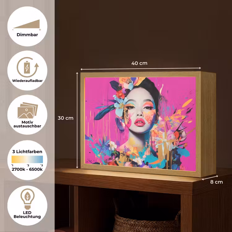 Vrouw - Portret - Abstract - Paars Light Box met batterij (Wandlamp) middel -USP_websiteoverzichtDE