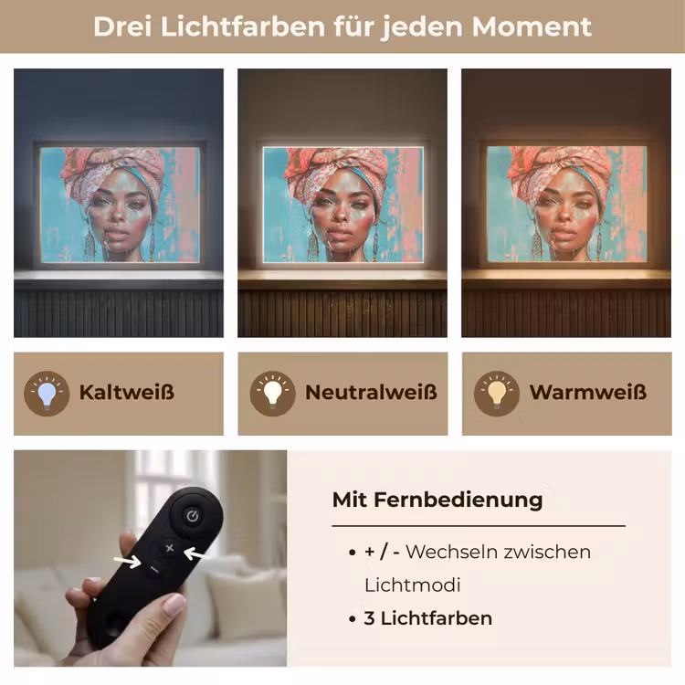 Vrouw - Portret - Blauw - Roze - Modern Light Box met batterij (Wandlamp) middel -USP_lichtkleurDE