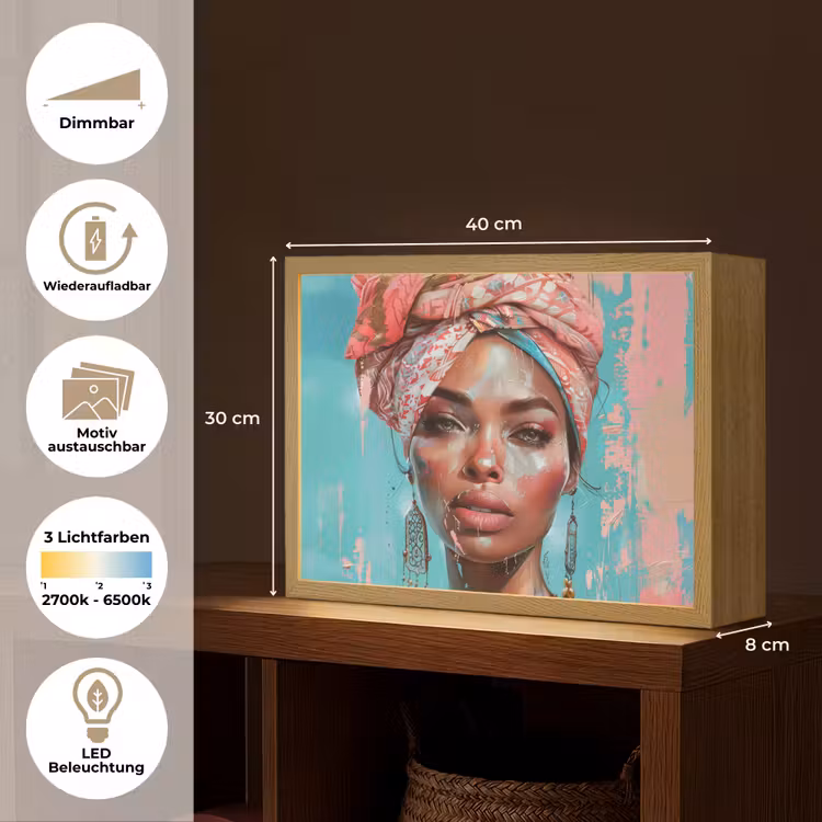 Vrouw - Portret - Blauw - Roze - Modern Light Box met batterij (Wandlamp) middel -USP_websiteoverzichtDE