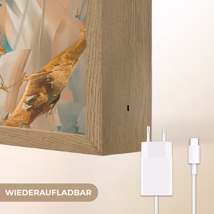 Vrouw - Portret - Goud - Luxe - Blauw Light Box met batterij (Wandlamp) middel -USP_websiteoplaadbaarDE
