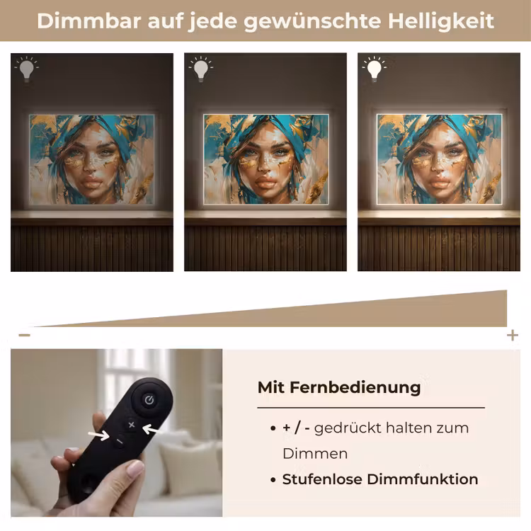 Vrouw - Portret - Goud - Luxe - Blauw Light Box met batterij (Wandlamp) middel -USP_dimbaarDE