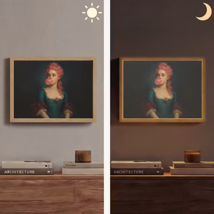 Vrouw - Portret - Kauwgombel Light Box met batterij (Wandlamp) middel -sfeer3