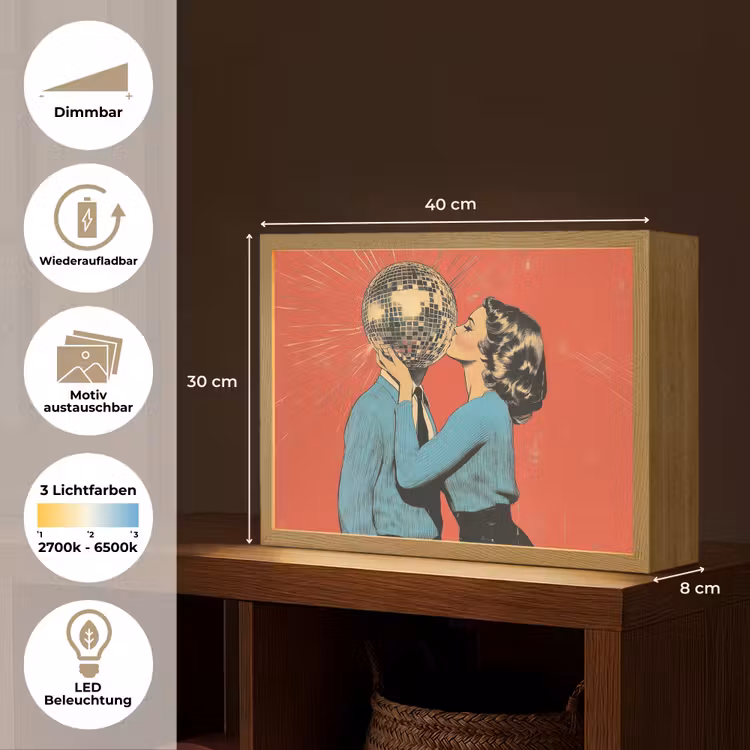 Vrouw - Retro - Discobal - Kus Light Box met batterij (Wandlamp) middel -USP_websiteoverzichtDE