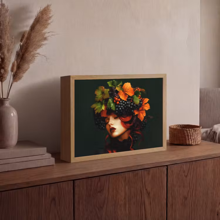 Vrouw - Rood - Groen - Druiven Light Box met batterij (Wandlamp) middel -sfeer2
