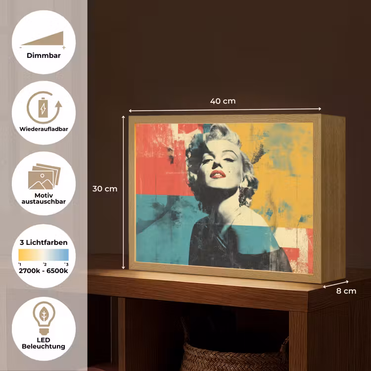 Vrouw - Rode lippen - Abstracte kleurvlakken - Popartuistraling Light Box met batterij (Wandlamp) middel -USP_websiteoverzichtDE