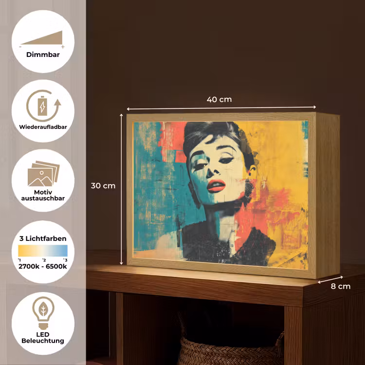 Vrouw - Rode lippen - Expressief - Grafisch Light Box met batterij (Wandlamp) middel -USP_websiteoverzichtDE