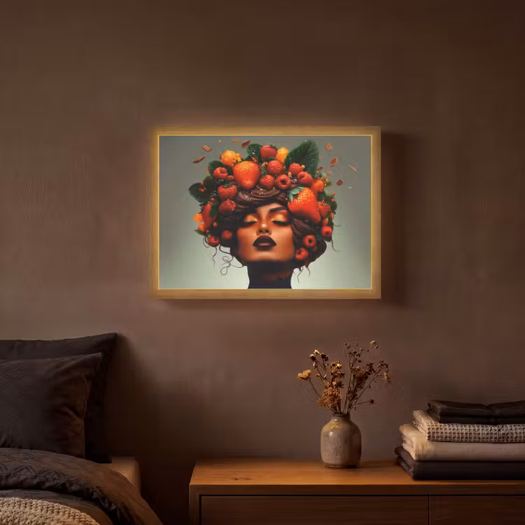 Vrouw - Chocolade - Frambozen - Aardbeien - Koekjes Light Box met batterij (Wandlamp) middel -sfeer4