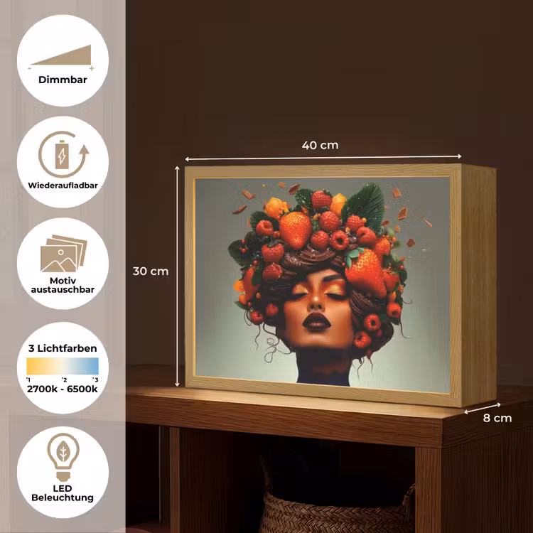 Vrouw - Chocolade - Frambozen - Aardbeien - Koekjes Light Box met batterij (Wandlamp) middel -USP_websiteoverzichtDE
