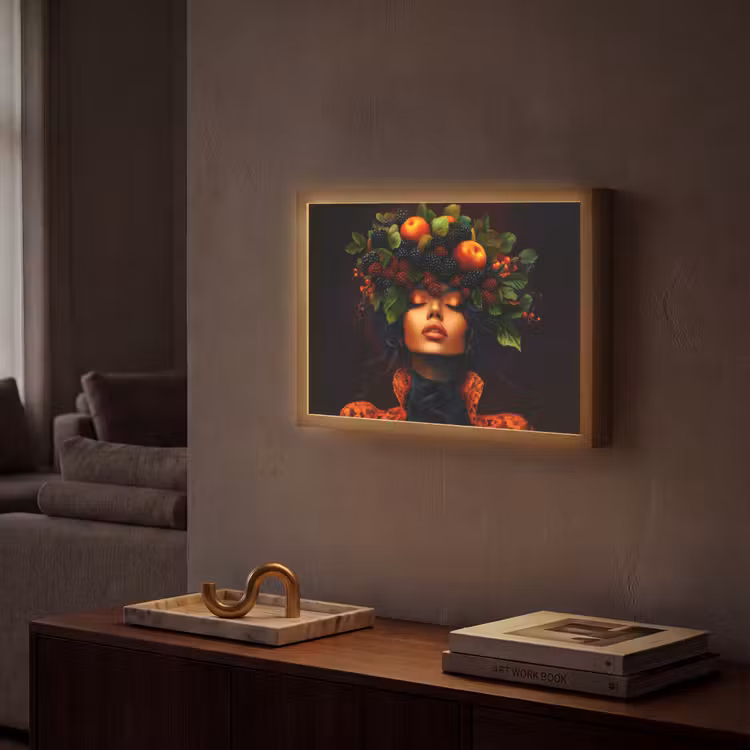 Vrouw - Zwart - Bessen - Bramen - Appels Light Box met batterij (Wandlamp) middel -sfeer1