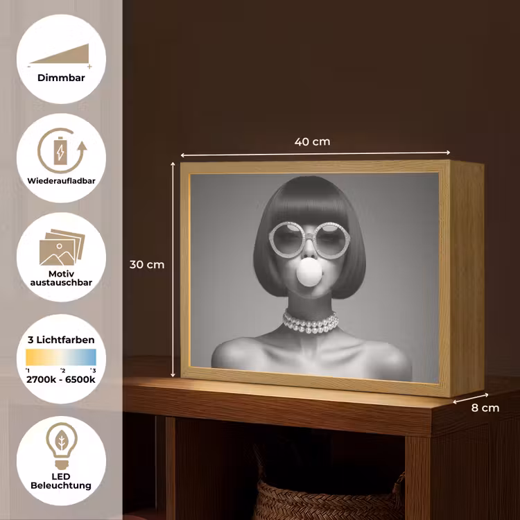 Vrouw - Zwart Wit - Ketting - Zonnebril Light Box met batterij (Wandlamp) middel -USP_websiteoverzichtDE