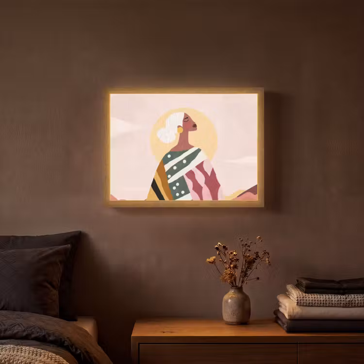 Vrouw - Zon - Kleurrijk Light Box met batterij (Wandlamp) middel -sfeer4