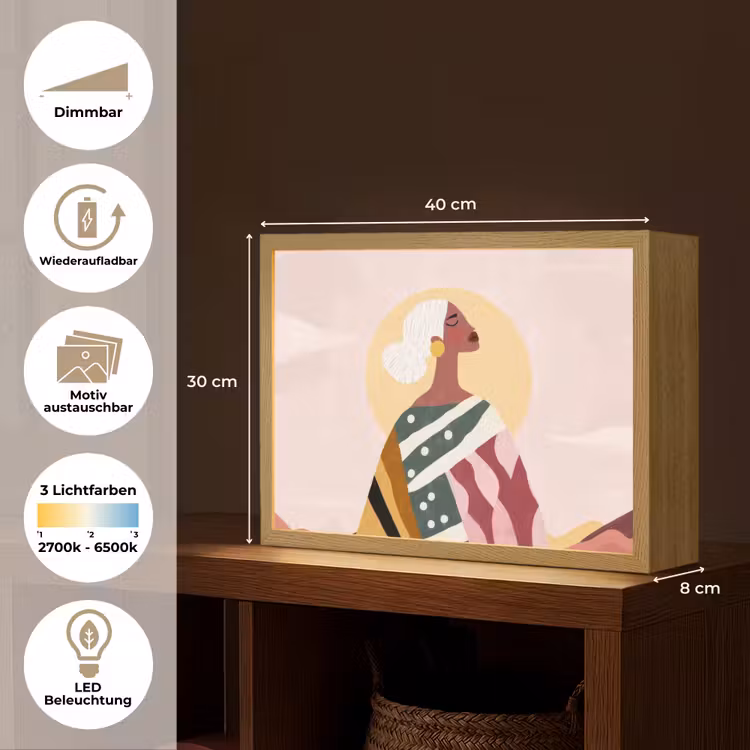Vrouw - Zon - Kleurrijk Light Box met batterij (Wandlamp) middel -USP_websiteoverzichtDE