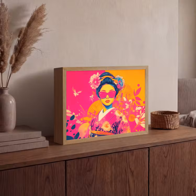 Vrouw - Zonnebril - Abstract - Oranje Light Box met batterij (Wandlamp) middel -sfeer2